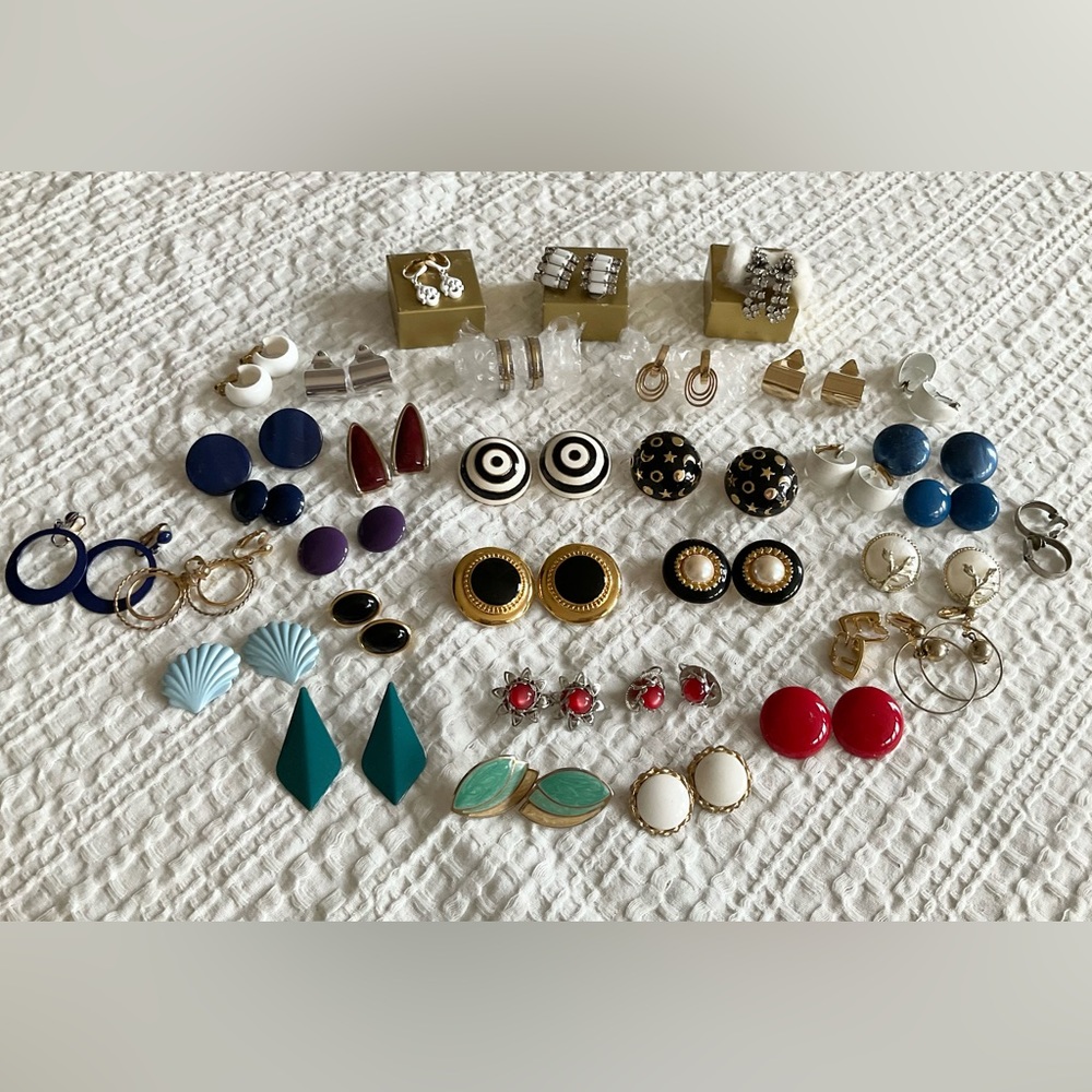 Lot of 35 Pairs of Vintage Clip-On Earrings, St. John, Avon, Ciner & More!!!